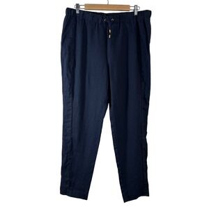 Ellen Tracy Women's Pants Navy Blue 100% Linen Drawstring Pull On‎ Size L
